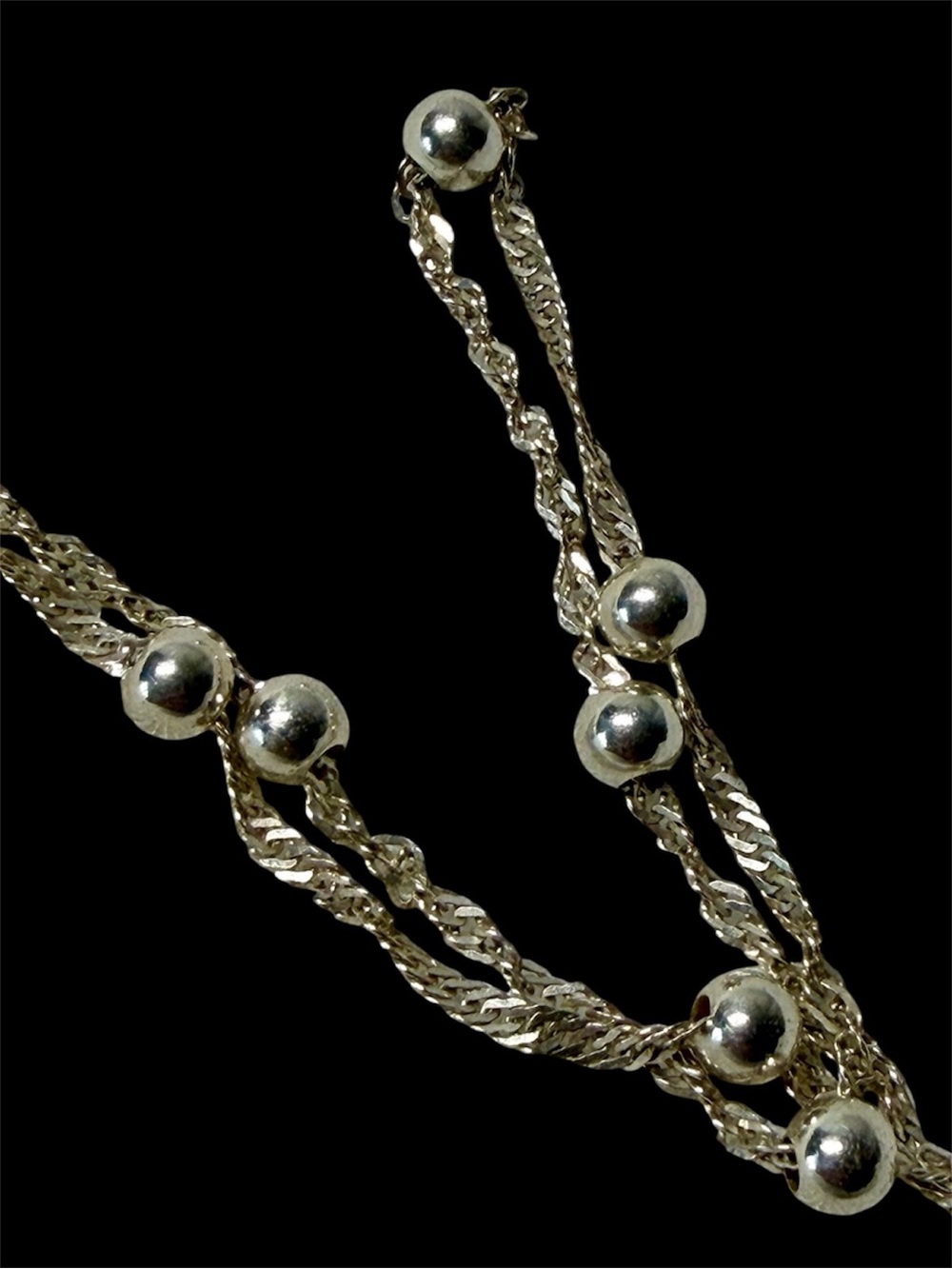 Vintage FAS Italy Sterling Silver 925 Bead Ball Twist Chain Station Necklace 18"